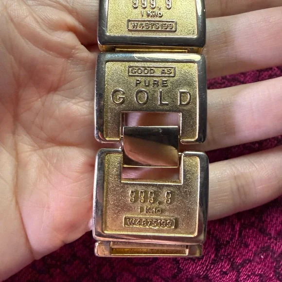 Gold Bullion Bar Novelty Watch Vintage Cannes Quartz New Battery Gold Tone - Picture 12 of 15